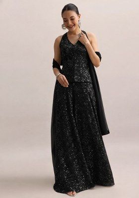 Black Sequin Embroidery Georgette Fusion Set