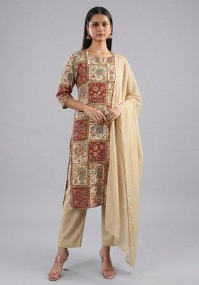 Multicolor Printed Poly Blend Kurta Set