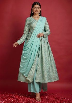 Sea Green Brocade Anarkali Set