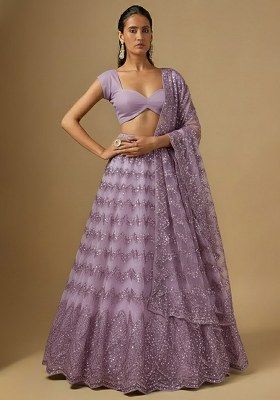 Lavender Sequin Embroidery Net Lehenga Set