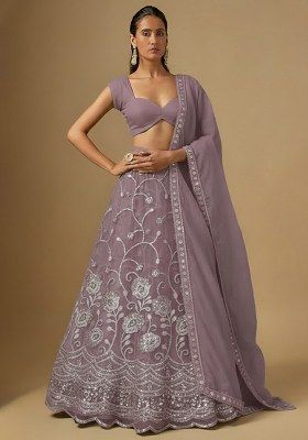 Dusty Mauve Sequin Embroidery Net Lehenga Set