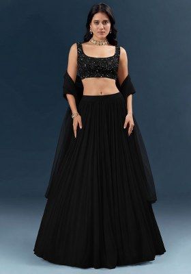 Black Georgette Lehenga Set With Sequin Embroidery Blouse