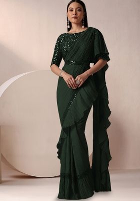 Black Net Ruffle Saree With Sequin Embroidery Blouse