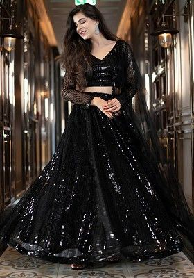 Black Embellished Blended Lehenga Choli
