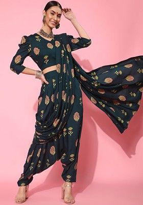 Green Printed Top With Trouser Coords