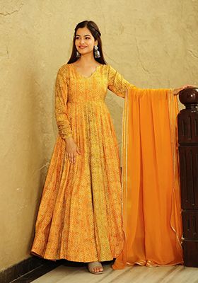 Yellow Digital Print Georgette Kurta Set