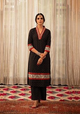 Black Digital Print Rayon Kurta Set