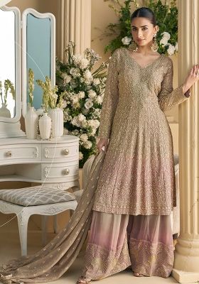Beige Embroidered Georgette Salwar Kameez