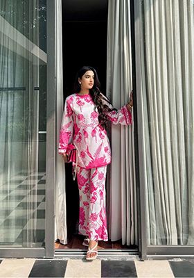 Pink Printed Rayon Salwar Kameez