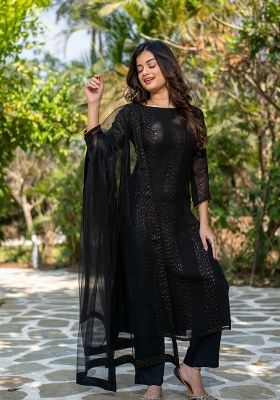 Black Georgette Embroidered Kurta Set