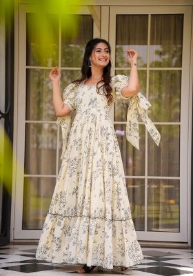 White Poly Rayon Printed Kurta Set