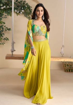 Yellow Embroidered Chinon Fusion Set