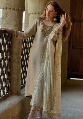 Brown Solid Blended Kurta Set