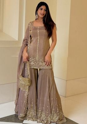 Pink Embroidery Blended Kurta Set