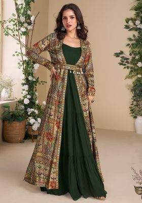 Dark Green Printed Faux Georgette Anarkali Kurta