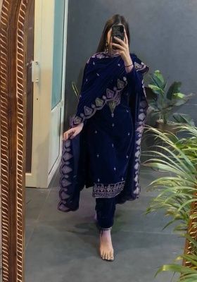 Blue Embroidery Velvet Salwar Kameez