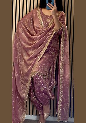 Peach  Embroidery  Silk  Salwar Suit
