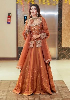 Brown  Embroidery Simmer Silk Salwar Suit