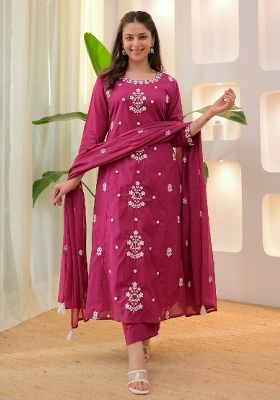 Pink Embroidery Silk Blend Kurta Set
