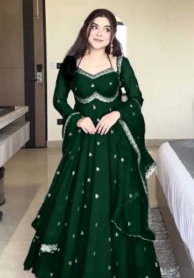Bottle Green Sequence Work Georgette Anarkali Set