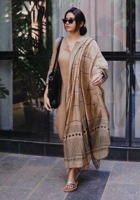 Brown Embroidery Viscose Kurta Set