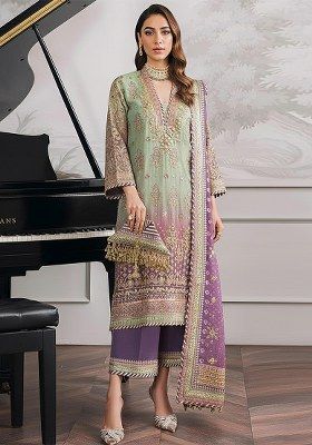 Green Embroidered Faux Georgette Kurta Set