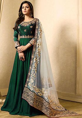 Green Zari Embroidered Banglory Georgette Anarkali With Dupatta
