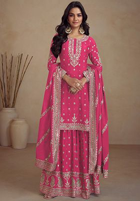 Pink Embroidered Silk Kurta Set