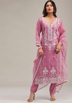 Pink Embroidered Cotton Salwar Kameez