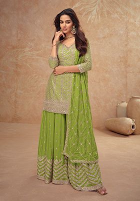 Green Embroidered Silk Salwar Kameez