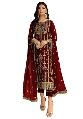 Maroon Zari Embroidered Georgette Salwar Kameez