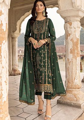 Green Zari Embroidered Georgette Salwar Kameez