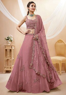Pink Sequin Embroidered Georgette Lehenga Set
