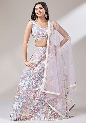 Lavender Sequin Embroidered Net Lehenga Set