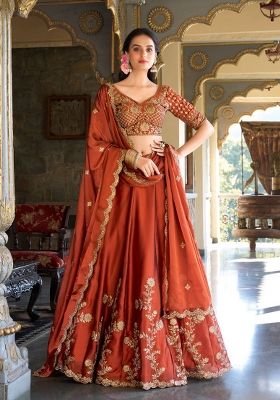 Orange Embroidered Rangoli Silk Lehenga Set With Dupatta