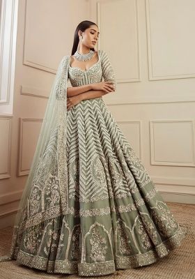 Pista Embroidered Georgette Lehenga Set With Dupatta