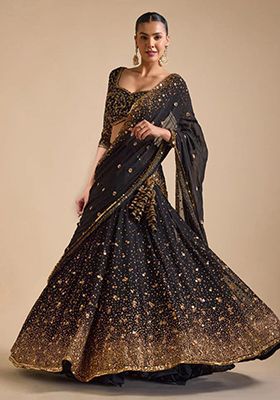 Multicolor embroidered Georgette Lehenga Set With Dupatta