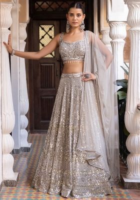 Multi Color Embroidered Silk Lehenga Set With Dupatta