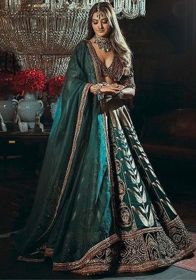Multi Color Embroidered Silk Lehenga Set With Dupatta