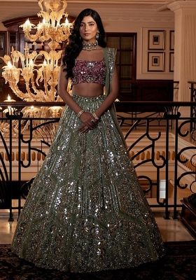 Multi Color Sequence Embroidery Georgette Lehenga Set With Dupatta