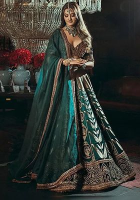 Green Sequins Work Silk Lehenga Choli