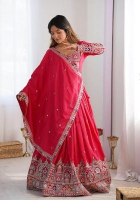 Pink Motif Silk Lehenga Set