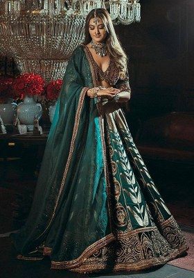 Rama Green Sequin Work Silk Lehenga Set