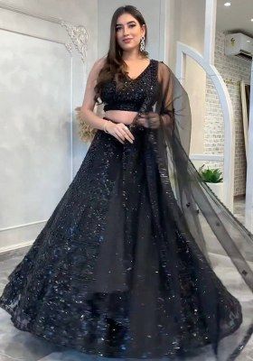 Black Sequin Work Net Lehenga Set