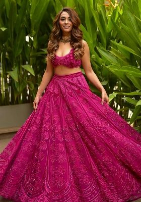 Pink Thread, Sequins And Dori Work Silk Lehenga Choli