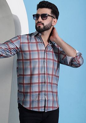 Grey Printed Cotton Shirt For Men