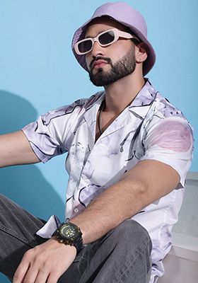 Purple Printed Cotton Shirt For Men