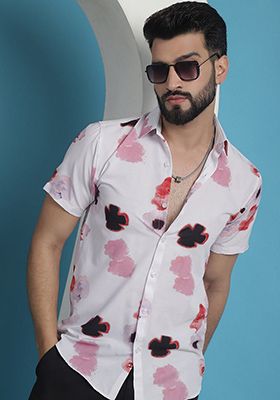 Pink Printed Cotton Shirt For Men