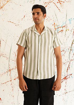 White Printed Cotton Shirt For Men