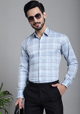 Blue Printed Cotton Blend Shirt For Men